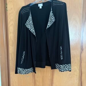 Chico's Black geometric print cardigan/blazer.